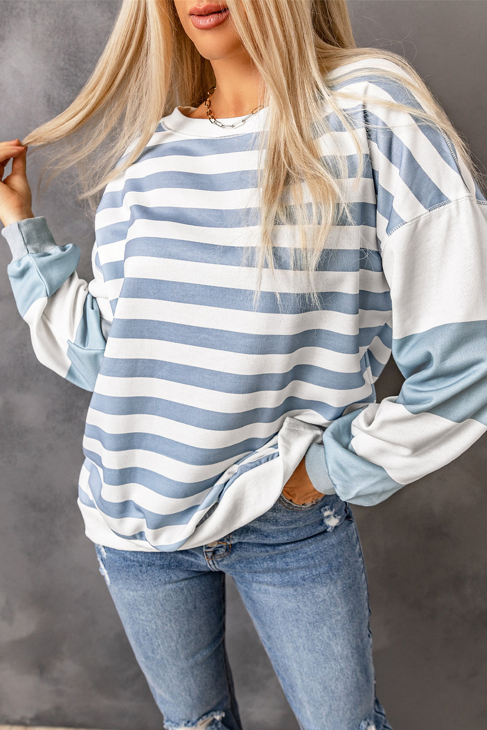 Elina Striped Pullover Sweatshirt Blue