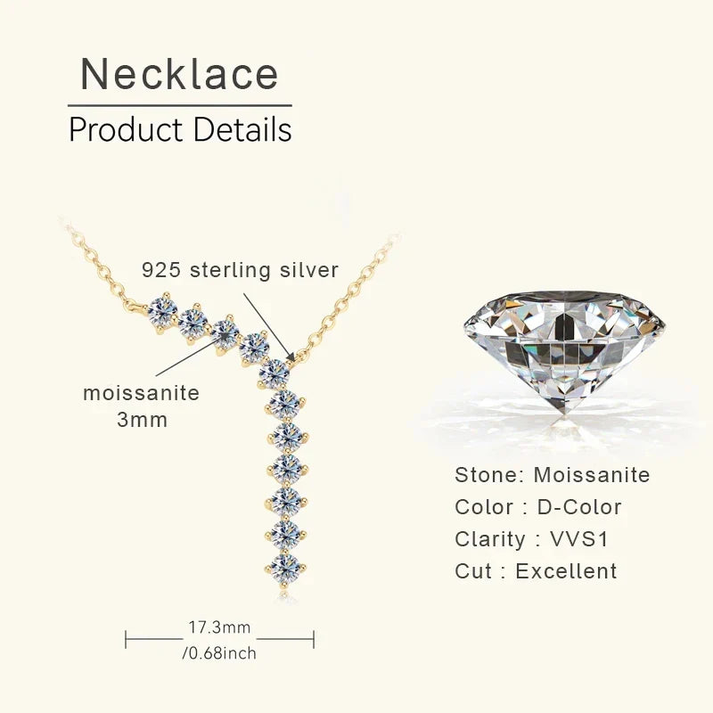 1.7ct Moissanite Necklace And Earrings Set 925 Sterling Silver Y Pendant D gold necklace