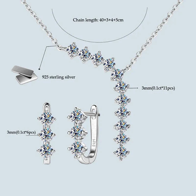 1.7ct Moissanite Necklace And Earrings Set 925 Sterling Silver Y Pendant D silver set
