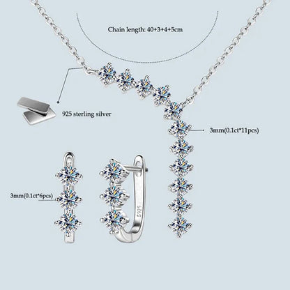 1.7ct Moissanite Necklace And Earrings Set 925 Sterling Silver Y Pendant D silver set
