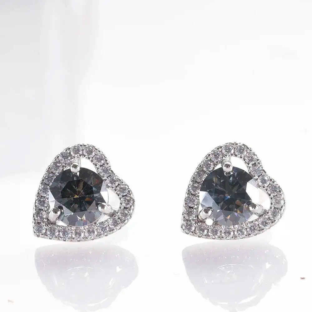 1 Ct 6.5mm Pink Moissanite Heart Stud Earrings 925 Sterling Silver gray