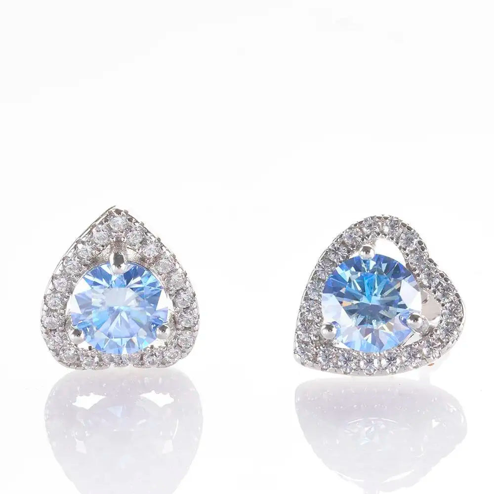 1 Ct 6.5mm Pink Moissanite Heart Stud Earrings 925 Sterling Silver royal blue