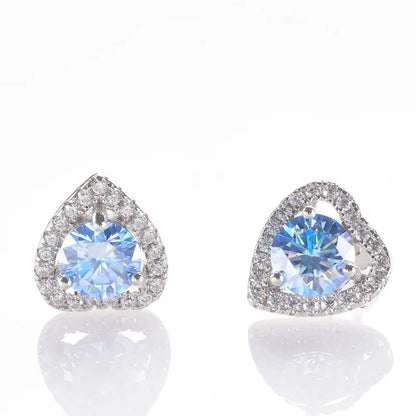 1 Ct 6.5mm Pink Moissanite Heart Stud Earrings 925 Sterling Silver royal blue