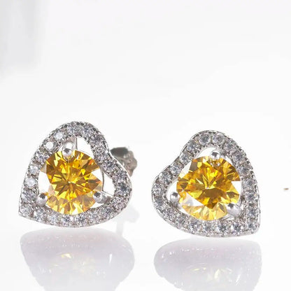 1 Ct 6.5mm Pink Moissanite Heart Stud Earrings 925 Sterling Silver gold yellow
