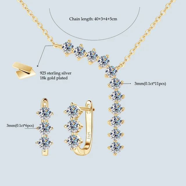 1.7ct Moissanite Necklace And Earrings Set 925 Sterling Silver Y Pendant D gold set