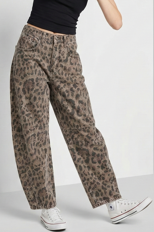 Barrel denim jeans Leopard