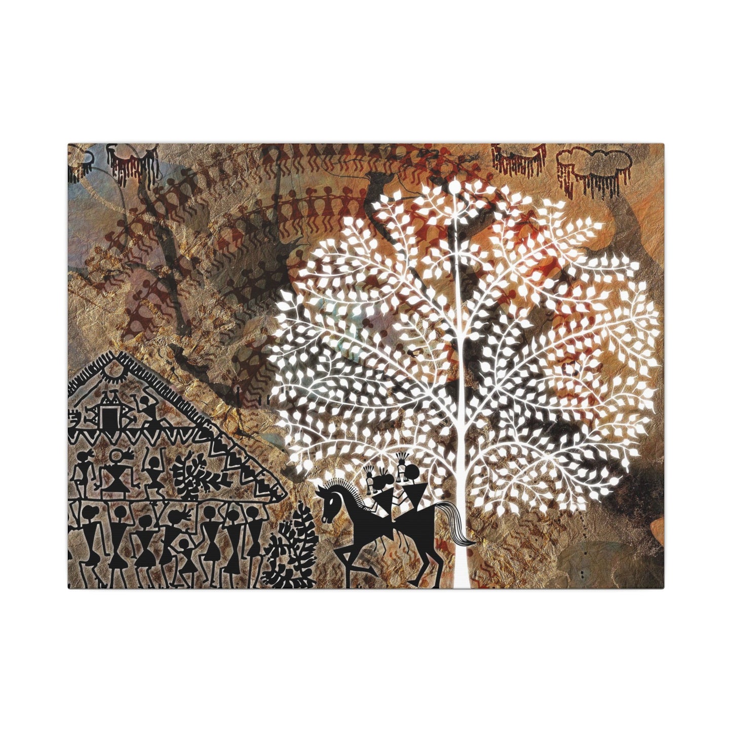 Artistic Tribal Canvas Print, Bohemian Decor, Nature Wall Art, Tribal Inspired Decoration, Unique Home Gift, Vibrant Cultural Piece