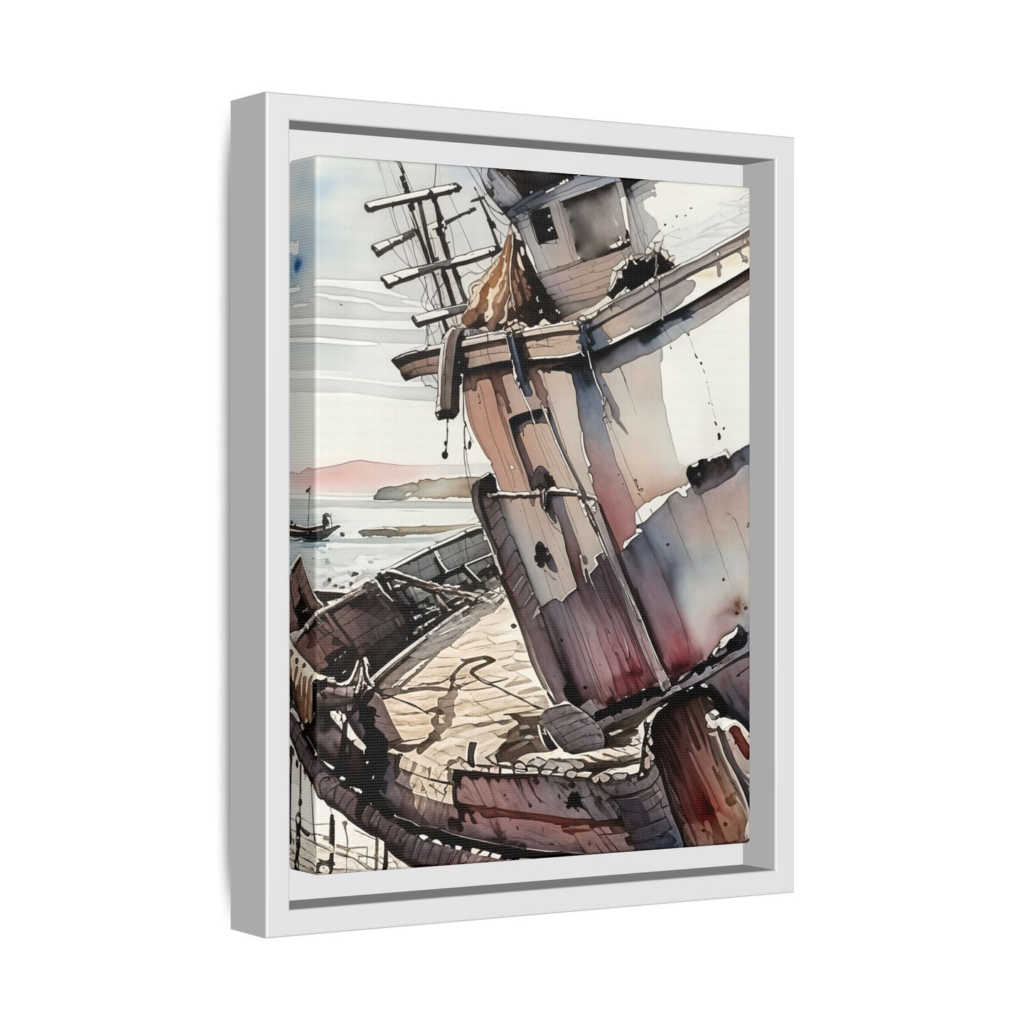 Framed Matte Canvas Art Print - Nautical Decor, Coastal Wall Art, Boat Painting, Perfect Gift for Sea Lovers, Home Office Decoration