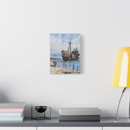 Artistic Stretched Canvas Print, Nautical Decor, Coastal Wall Art, Shipwreck Artwork, Ideal for Home or Office Decoration
