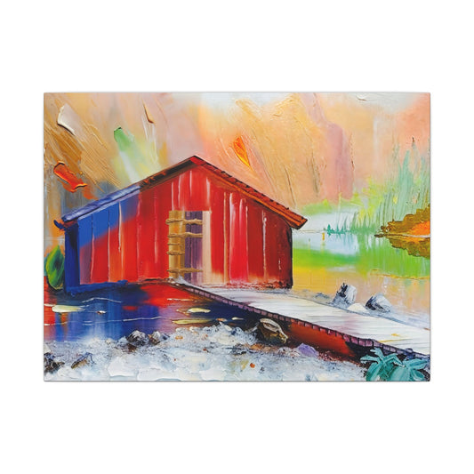 Vibrant Canvas Art Print, Colorful Wall Decor, Rustic Cabin Artwork, Home Decor, Gift for Art Lovers, Nature Scene