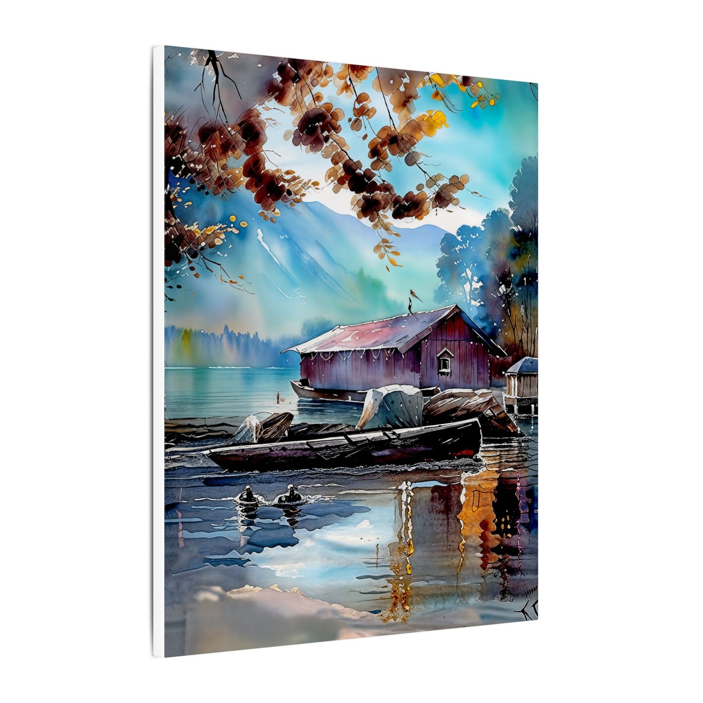 Tranquil Lake Landscape Canvas Art – Serene Nature Wall Decor, Rustic Cabin Aesthetic
