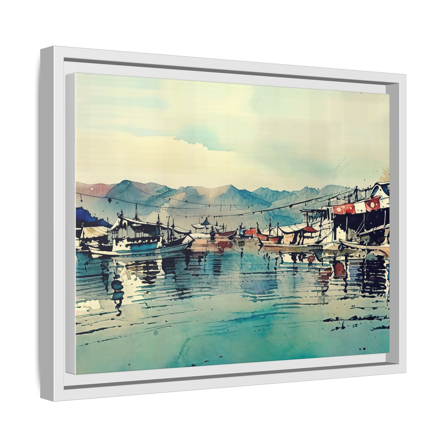 Artistic Framed Canvas Print - Tranquil Harbor Scene, Wall Decor, Home Decor, Gift for Art Lovers, Coastal Vibe
