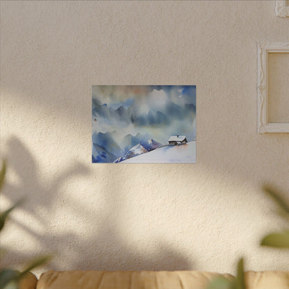 Mountain Retreat Matte Canvas Art, Cozy Home Decor, Winter Landscape Wall Art, Gift for Nature Lovers, Scenic Artwork