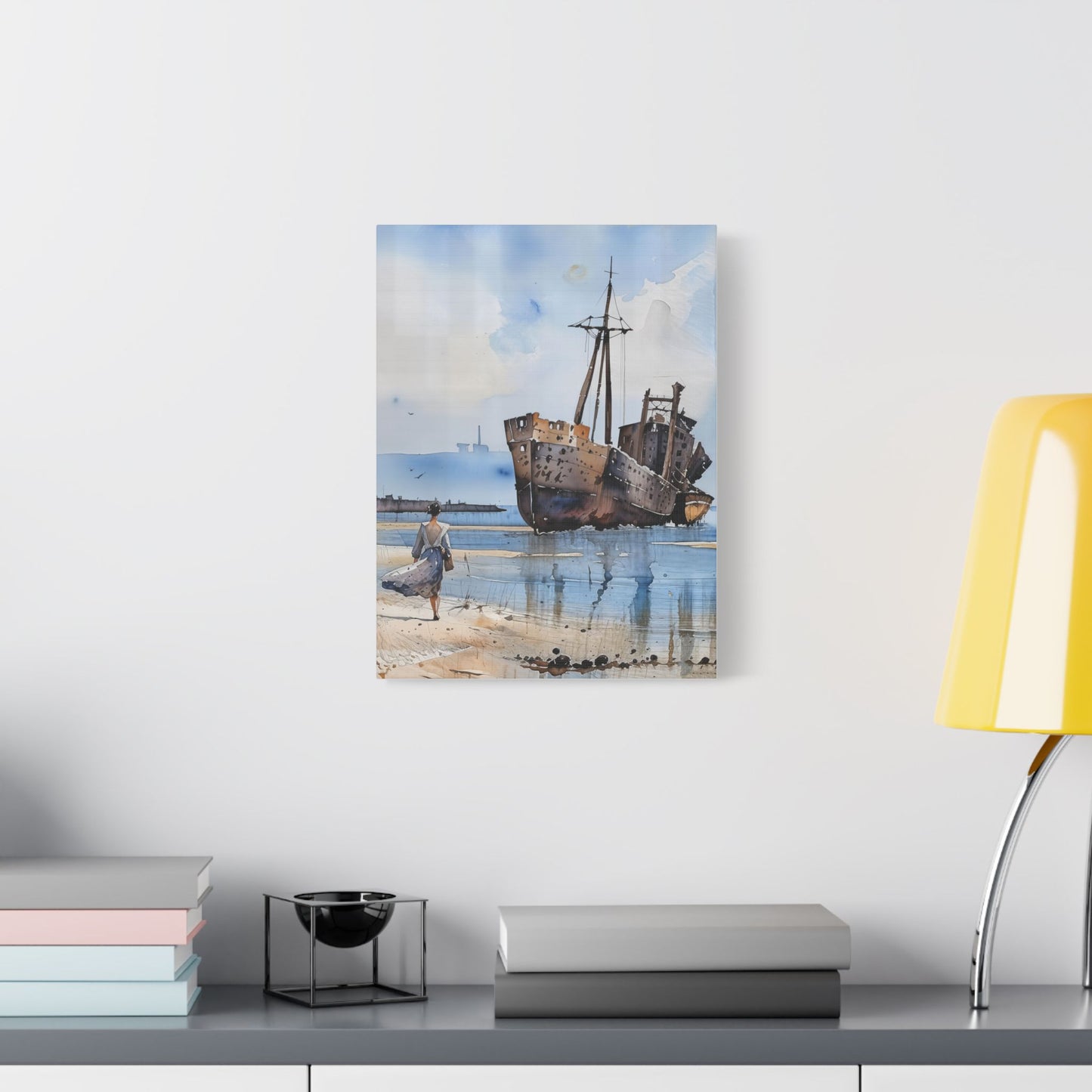 Artistic Stretched Canvas Print, Nautical Decor, Coastal Wall Art, Shipwreck Artwork, Ideal for Home or Office Decoration