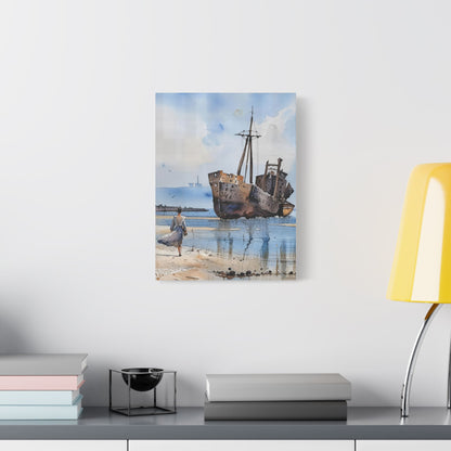 Artistic Stretched Canvas Print, Nautical Decor, Coastal Wall Art, Shipwreck Artwork, Ideal for Home or Office Decoration