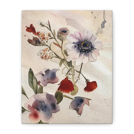 Flower Watercolor Canvas Art, Floral Wall Decor, Modern Home Art, Nature-Themed Art, Gift for Art Lovers, Botanical Print