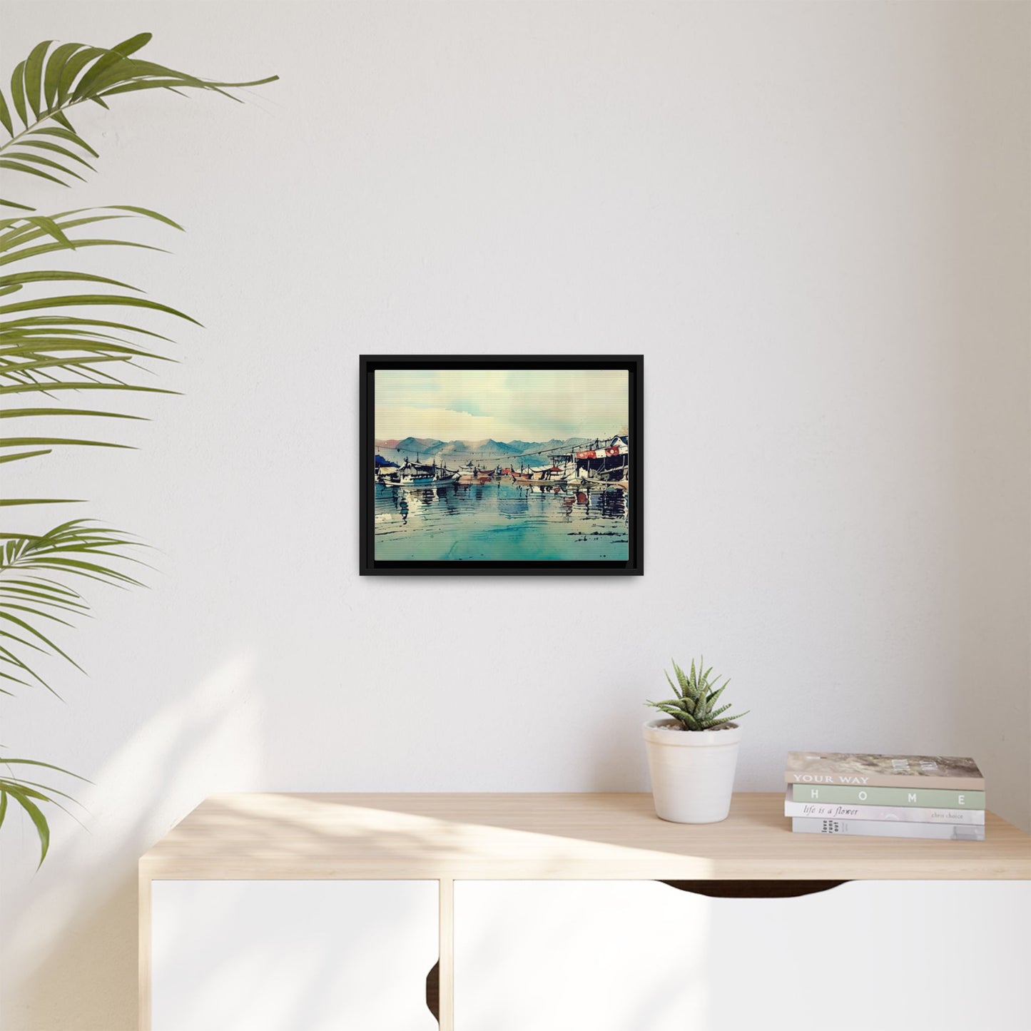Artistic Framed Canvas Print - Tranquil Harbor Scene, Wall Decor, Home Decor, Gift for Art Lovers, Coastal Vibe