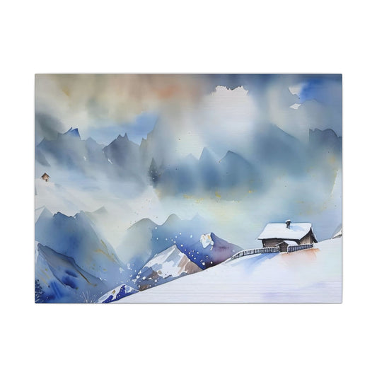Mountain Retreat Matte Canvas Art, Cozy Home Decor, Winter Landscape Wall Art, Gift for Nature Lovers, Scenic Artwork
