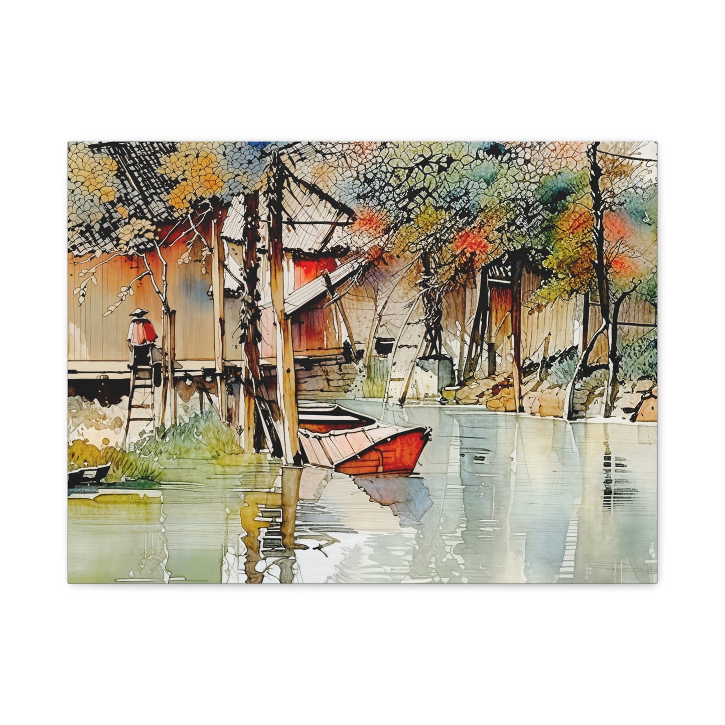 Serene Landscape Canvas Wall Art, Boat Print for Home Decor, Gift for Nature Lovers, Tranquil Artwork, Perfect for Living Room