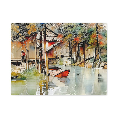 Serene Landscape Canvas Wall Art, Boat Print for Home Decor, Gift for Nature Lovers, Tranquil Artwork, Perfect for Living Room