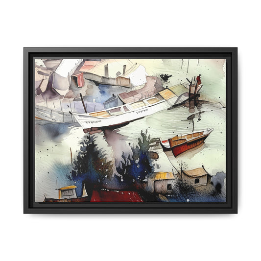 Framed Matte Canvas Art Print, Nautical Landscape Wall Decor, Boat Scene Artwork, Coastal Home Decor, Gift for Art Lovers