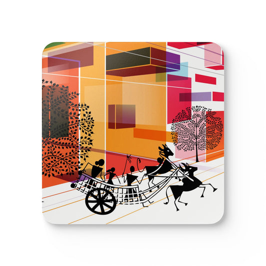 Colorful Artistic Cork Coaster Set, Vibrant Drink Coasters for Home Decor, Gift for Housewarming, Table Protectors, Fun Kitchen Accessories