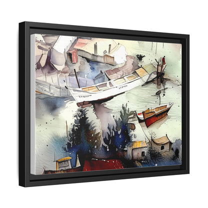 Framed Matte Canvas Art Print, Nautical Landscape Wall Decor, Boat Scene Artwork, Coastal Home Decor, Gift for Art Lovers