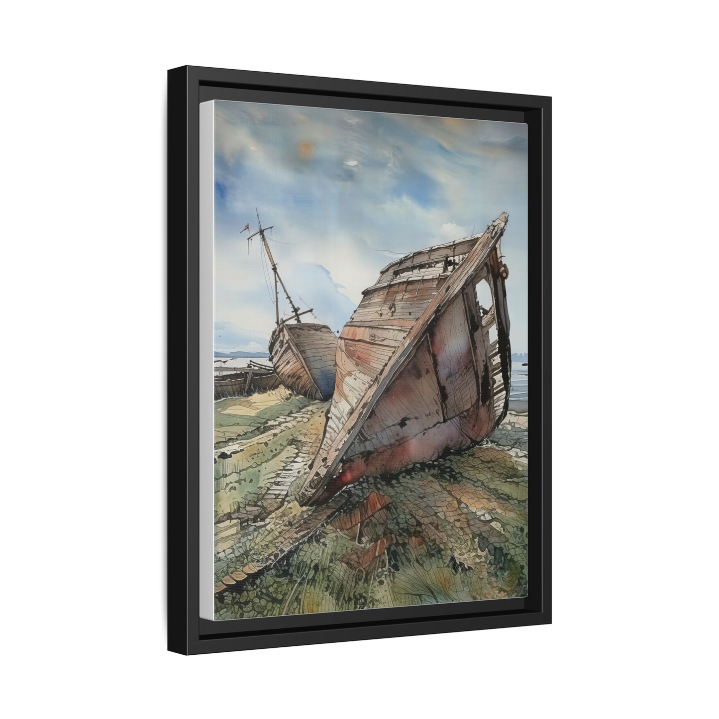 Framed Canvas Art Print, Nautical Home Decor, Coastal Wall Art, Shipwreck Artwork, Beach House Decor, Gift for Sea Lovers