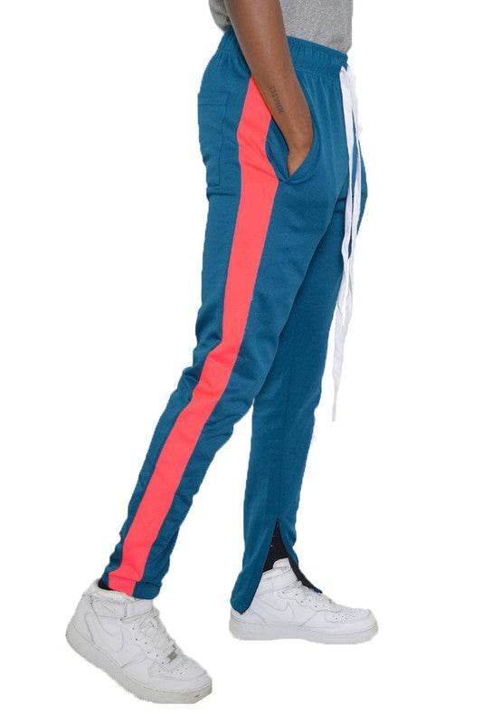 SLIM FIT SINGLE STRIPE TRACK PANT BLUE ORANGE