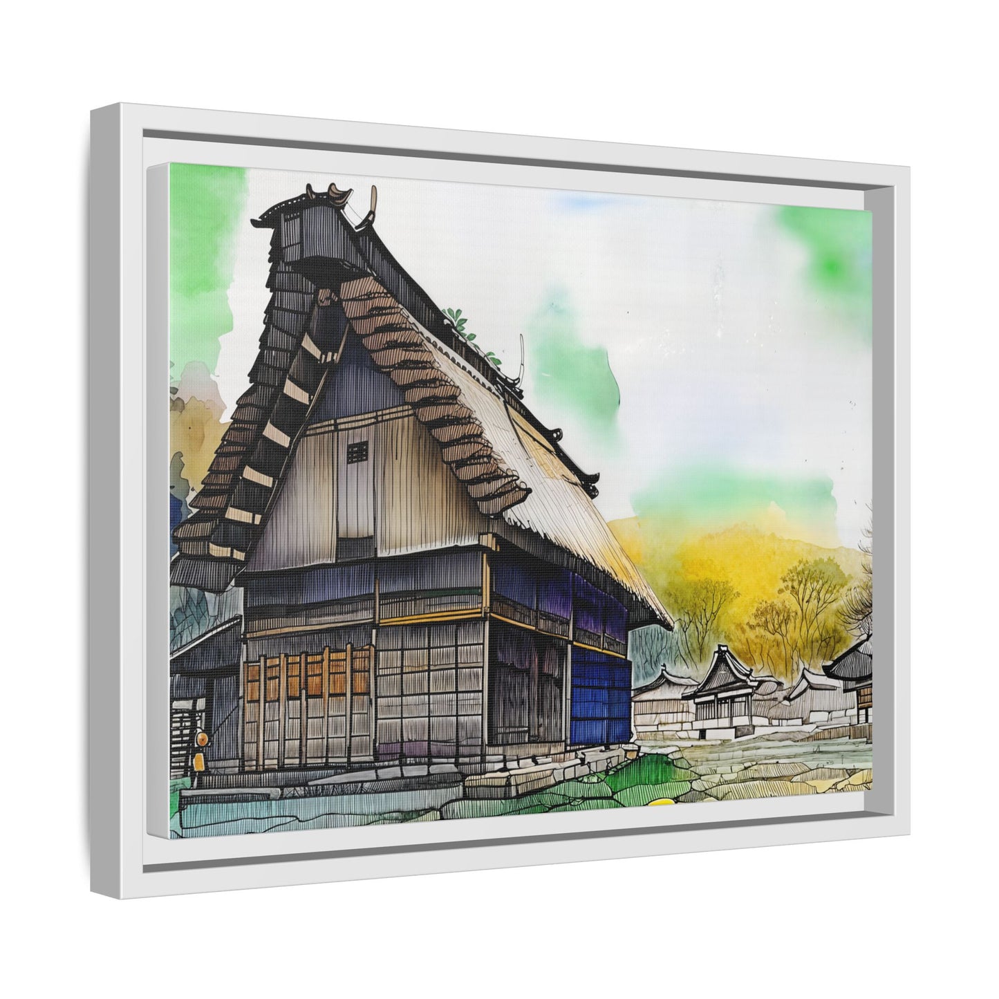 Colorful Framed Canvas Art – Japanese Architecture Wall Decor