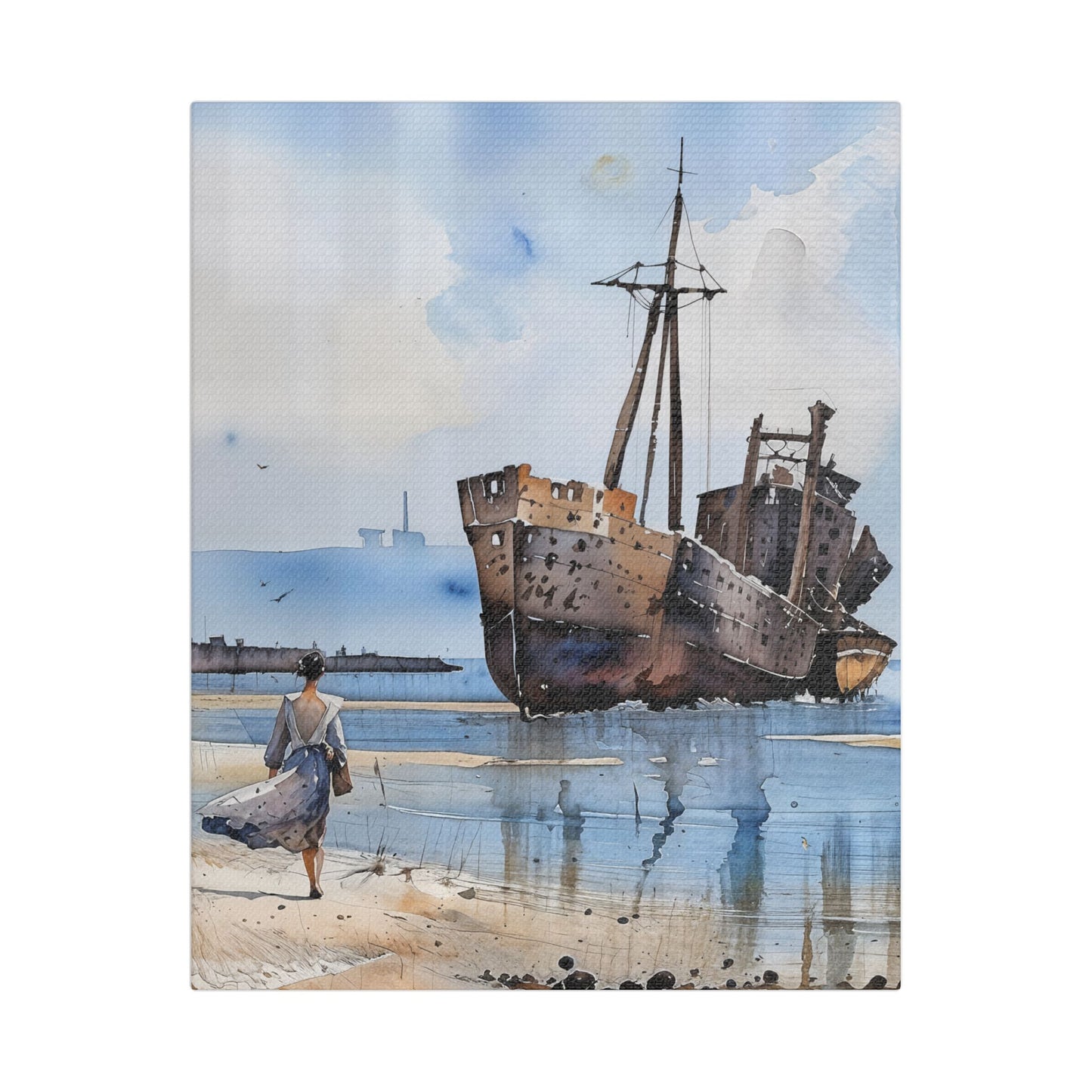 Artistic Stretched Canvas Print, Nautical Decor, Coastal Wall Art, Shipwreck Artwork, Ideal for Home or Office Decoration