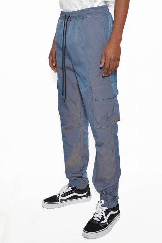 PEACOCK IRIDESCEINT JOGGER PANTS BLUE