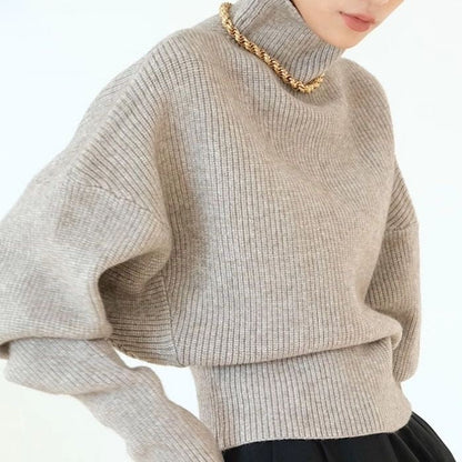 Vintage Turtleneck Knit Sweater BEIGE