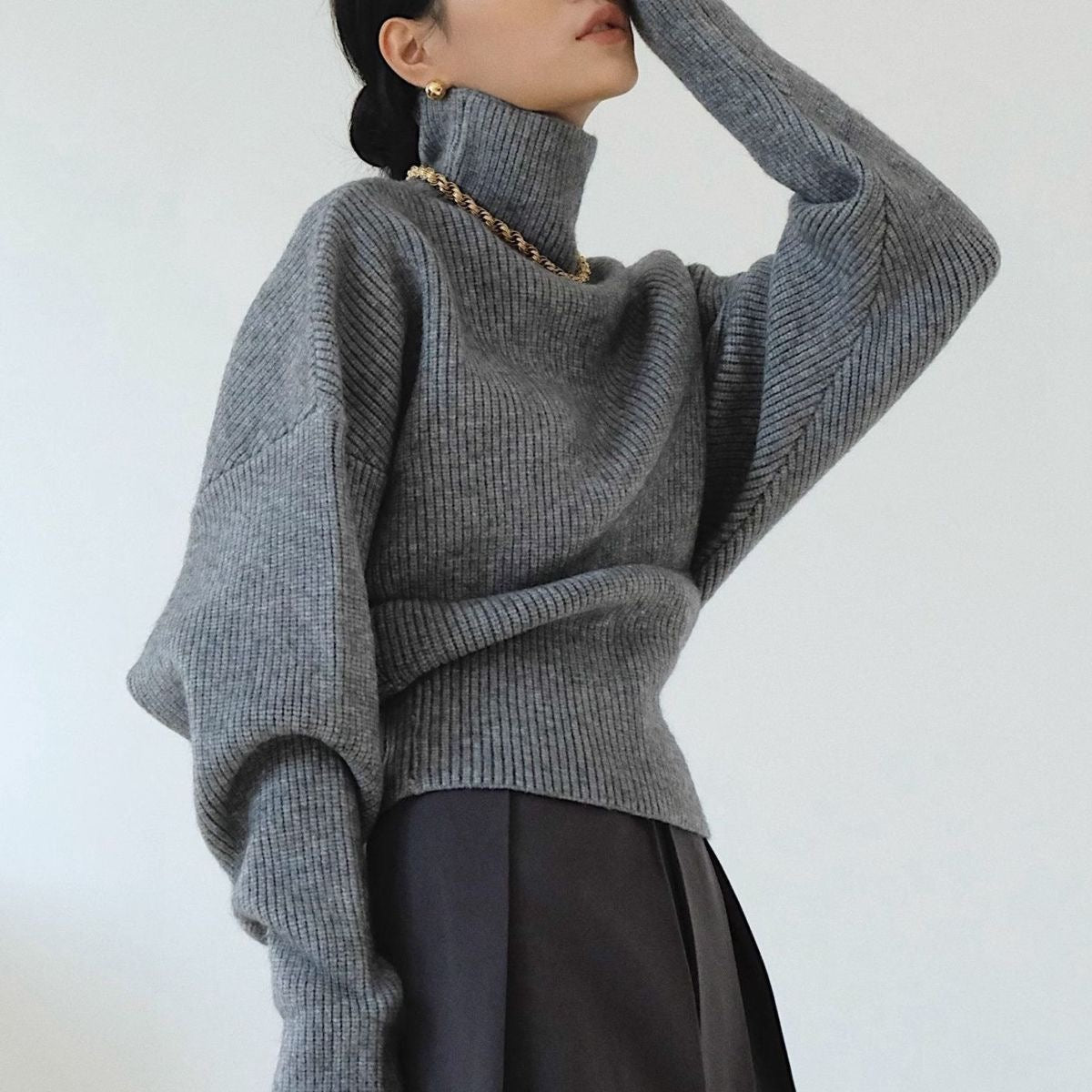 Vintage Turtleneck Knit Sweater GRAY