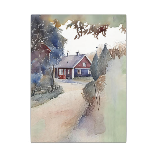 Watercolor Cottage Canvas Wall Art, Nature Decor, Home Aesthetic, Gift for Housewarming, Cozy Room Decoration, Landscape Art