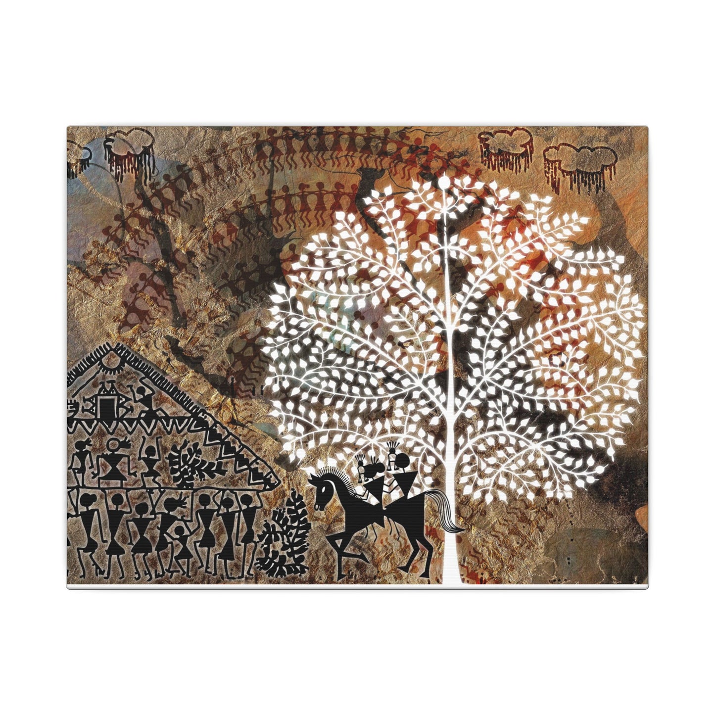 Artistic Tribal Canvas Print, Bohemian Decor, Nature Wall Art, Tribal Inspired Decoration, Unique Home Gift, Vibrant Cultural Piece