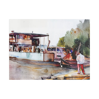 Stretched Canvas Art Print, Boat Landscape Decor, Nautical Wall Art, Coastal Home Decoration, Unique Gift for Maritime Lovers