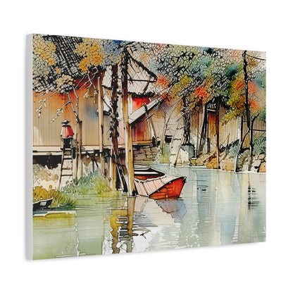 Serene Landscape Canvas Wall Art, Boat Print for Home Decor, Gift for Nature Lovers, Tranquil Artwork, Perfect for Living Room