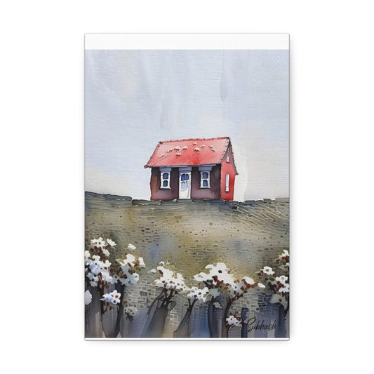 Watercolor House Canvas Art, Cozy Home Decor, Wall Art, Gift for Home, Housewarming Decor, Rustic Art