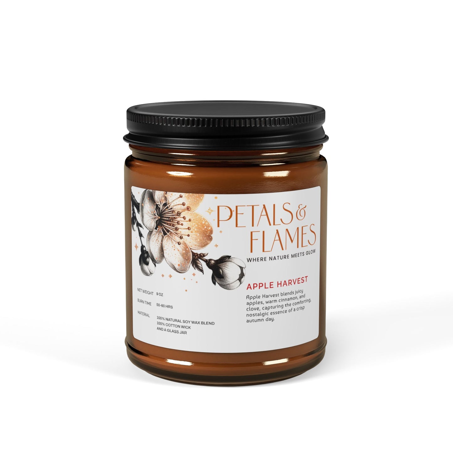 Apple Harvest Soy Candle – Eco-Friendly Fall Aromatherapy 9oz Amber Christmas Warmth