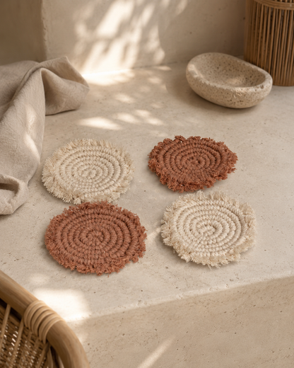 Natural Mixed Coaster Set Terracotta and Natural