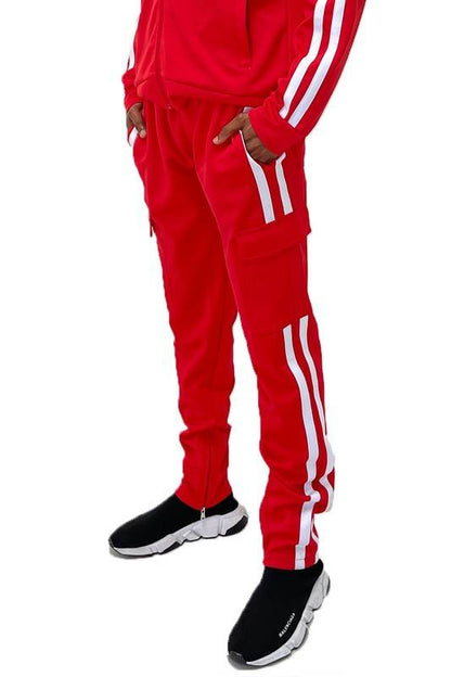 Two Stripe Cargo Pouch Track Pants RED WHITE