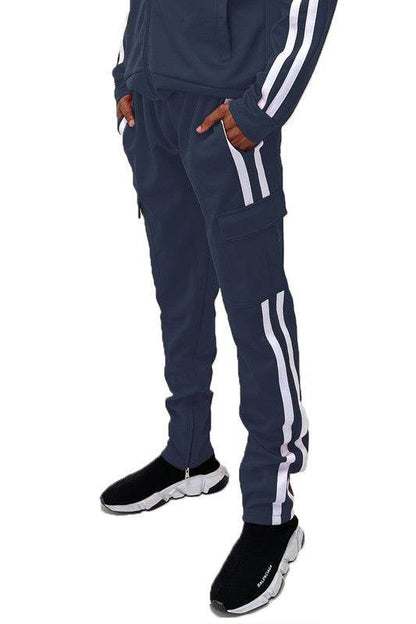 Two Stripe Cargo Pouch Track Pants NAVY WHITE
