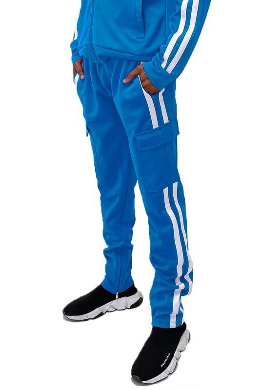 Two Stripe Cargo Pouch Track Pants AQUA WHITE
