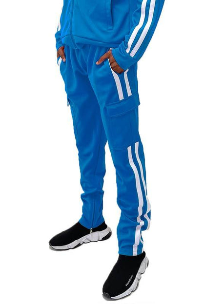 Two Stripe Cargo Pouch Track Pants AQUA WHITE
