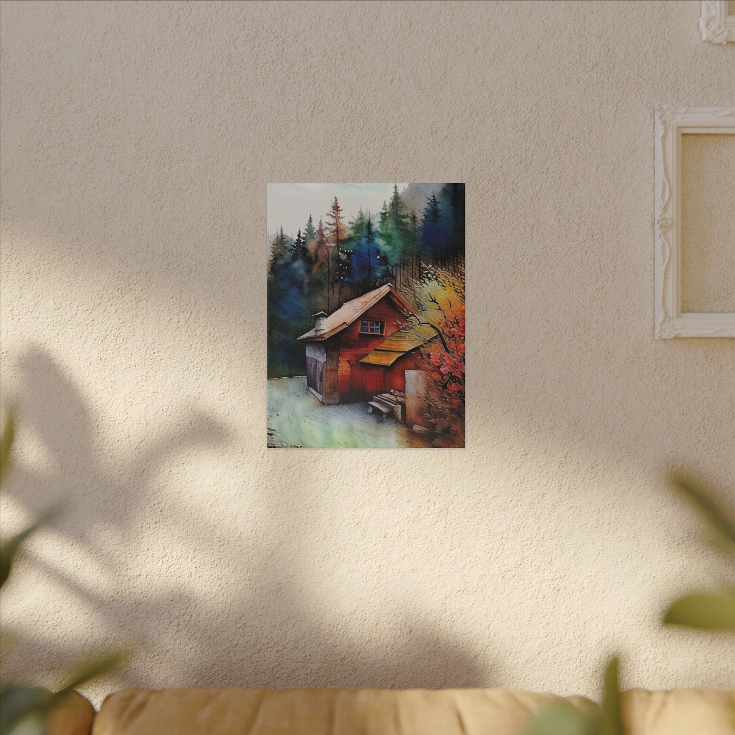 Artistic Canvas Print: Cozy Cabin in Forest, Wall Art, Home Decor, Gift Idea, Nature Lover Decoration, Rustic Art