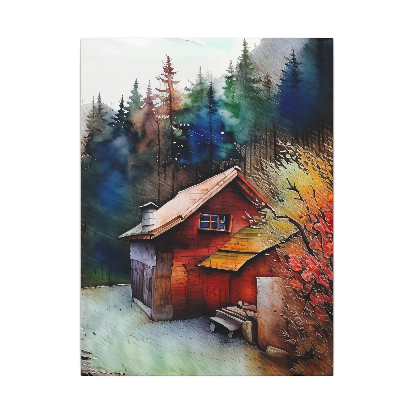 Artistic Canvas Print: Cozy Cabin in Forest, Wall Art, Home Decor, Gift Idea, Nature Lover Decoration, Rustic Art