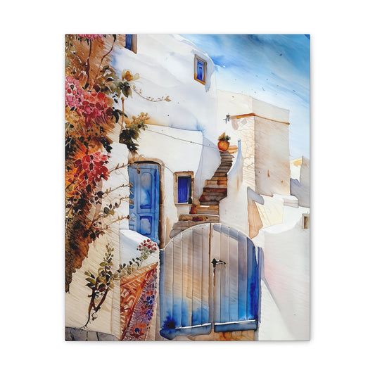 Charming Canvas Wall Art, Mediterranean Village Scene, Home Décor, Gift for Art Lovers, Housewarming & Wedding