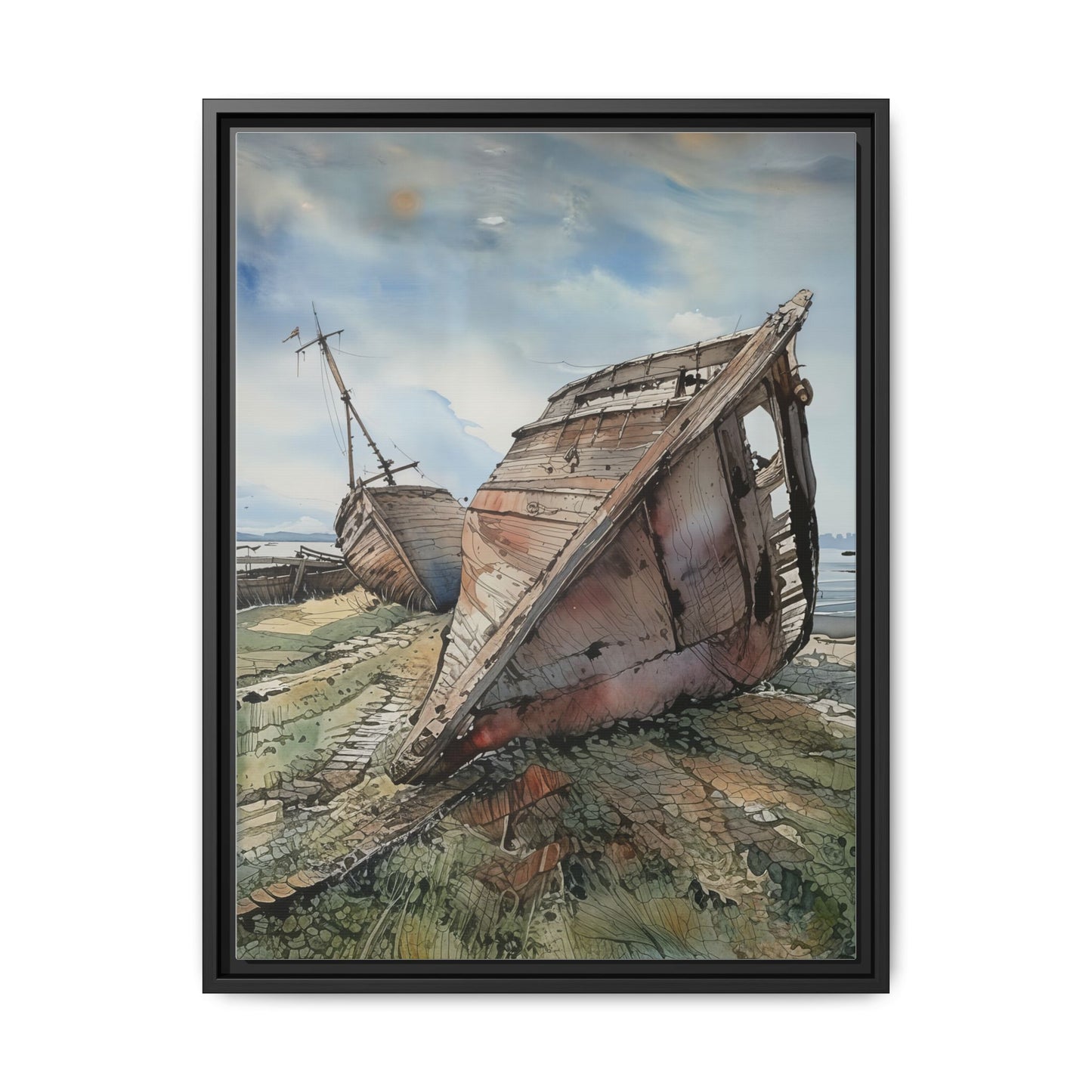 Framed Canvas Art Print, Nautical Home Decor, Coastal Wall Art, Shipwreck Artwork, Beach House Decor, Gift for Sea Lovers