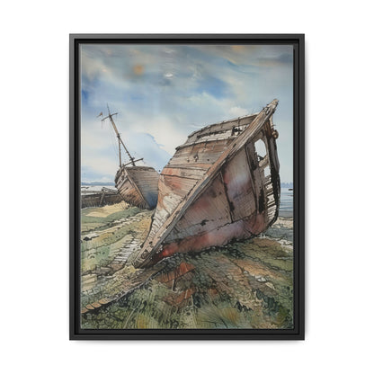 Framed Canvas Art Print, Nautical Home Decor, Coastal Wall Art, Shipwreck Artwork, Beach House Decor, Gift for Sea Lovers